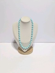 Vintage Blue Round Faceted Acrylic Bead Necklace 17″. Retro Style.
