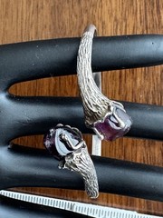 Vintage European 800 Silver Brutalist Bypass Bangle Bracelet Amethyst Cabochon