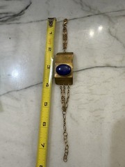 VINTAGE 7 1/2” Long LAPIS LAZULI GEMSTONE BRASS BRACELET Stone 7/8” X 5/8” Oval!