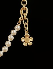Vintage Bijoux Givenchy Pearl Beaded Satin Gold Flower Tail Choker Necklace D103