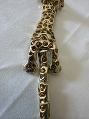 VTG Articulated Leopard Shoulder Brooch Gold Tone Amber Enamel Big Cat Pin 1980s