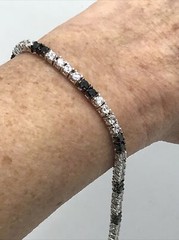 Vintage Black Onyx & Cubic Zirconia Stunning SIlver tone Tennis Bracelet 6.75″