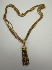 Vintage Gold Tone Multi Strand 24”Lariat Tassel Pendant Necklace