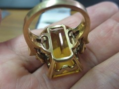 Vintage 14KT Solid Yellow Gold Huge (26mm x 17mm) Yellow Topaz Ring w/ Ruby & Di