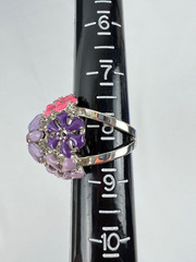 Avon NWT Silver Tone Purple Lilac Flowers Statement Necklace & Size 8 Ring Set