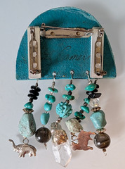 Turquoise Color Chatelain Brooch with Turquoise Nuggets and Crystal Artisan Made