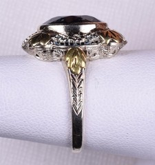 Vintage 14K White Gold Filigree Ring Yellow Gold Leaves Synthetic Spinel Size 7