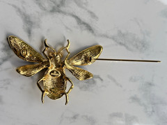 Vtg Signed Graziano Bee Insect Brooch Pin AB Crystals Multicolor Wings, Goldtone