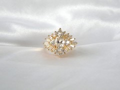 Vintage Sterling Silver 925 Yellow Gold over CZ Baguette Starburst Ring Size 9