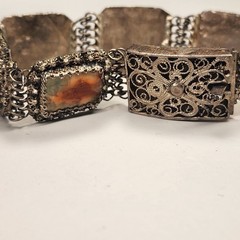 Vintage Swiss Enamel Asian Cities Bracelet – Filigree Silver Metal 7″ Antique