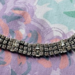 Vintage Rhinestone Choker Necklace Hollywood Glam 50s 60s Silver Glass Stones