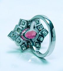 Vintage Tourmaline Square Diamond Cocktail Ring 18K White Gold Estate Giant