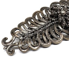 Unusual BIG Antique FRENCH? CUT STEEL & SILVER TONE FERN Brooch 1920s 1930s