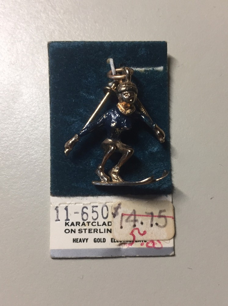Vintage 1960s Griffith Sterling Karatclad 3D Skier Charm NOS