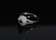 Vintage 0.30ct Intense Red Ruby & 0.24ct Diamond Platinum Ring Size 8, 3.71g