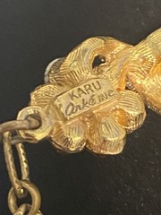 Vintage Signed Karu Yellow & Brown RS Gold Tone Etched Link Necklace & Bracelet