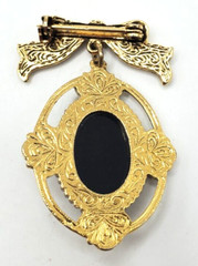 Vintage Victorian Deco Bow Dangle Cabochon Gold Tone Pin Brooch