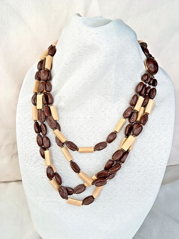 Vintage WESTERN GERMANY Coffee Bean Beaded Necklace Mid Century Costume Jewlery