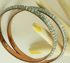 Matisse Renoir Enameled Copper Bangle Bracelet Pair Signed; Book Reference
