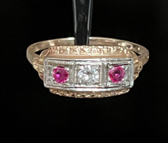 1920’s Art Deco 14k Natural Ruby Diamond Antique Ring Gold Size 10.5