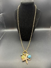 Gorgeous Vintage Sun, Sea, Sky & Starfish Charms on Gold Plated Chain Necklace