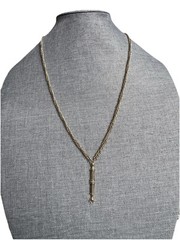 Gold Tone Tassel Pendant Flat Back Necklace 14.75” Long Barrel Clasp VTG