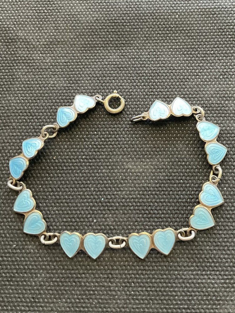 antique Norway sterling silver double heart bracelet 925 Enamel