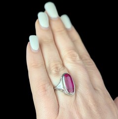 1920s Art Deco Era Lab Created Ruby White Gold Filigree Dinner Ring Antique Gift