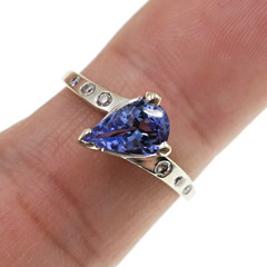 Petite 14k Solid Whtie Gold 1ct Natural Tanzanite and Diamond Ring Size 7.25
