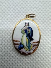 19k 800 PORTUGUESE ENAMEL GOLD MARY NA SA DA CONCEICAO RELIGIOUS MEDAL PENDANT