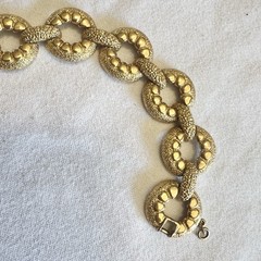 Vintage MONET BRACELET Textured Gold Circle Link Statement Cuff MCM