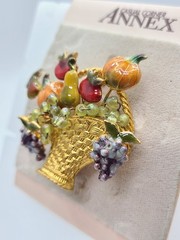 Casual Corner Annex Enamel Fruit Basket Brooch Pin
