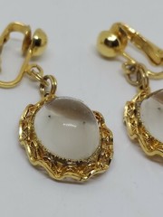 Vintage Art Deco Style Clear Quartz Cabochon Earrings GF 1/20 12K JJJ Signed