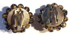 VINTAGE STUNNING GOLD SILVER TONE AMBER COLOR FACETED GLASS CLIP ON EARRINGS