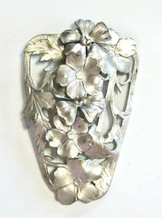 BIG VINTAGE FLORAL DRESS CLIP SILVER METAL LAYERED POPPY FLOWERS FANCY BACK R