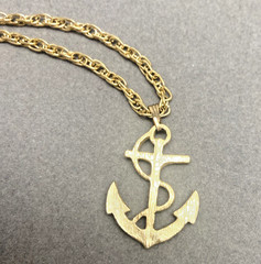 VTG Fashion Jewelry Necklace Anchor Pendant Gold tone -18 in”