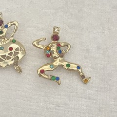 Brooch Tasha and Sasha Russian Dancers Multicolor Rhinestone Gold Tone