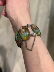 Vintage Ayala Bar Retired Fabric Under Glass Panel Bracelet Magnetic Clasp