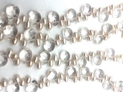 Vintage 14K Clasp Rice Pearl & Crystals Two Strands Necklace 18” Long