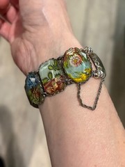 Vintage Ayala Bar Retired Fabric Under Glass Panel Bracelet Magnetic Clasp