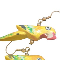 Vintage Handpainted Parrot Wood Earrings 2 Inches