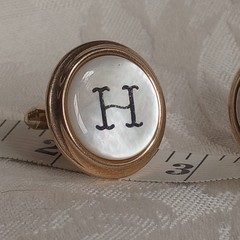 Vintage Mother of Pearl monogram H Button style Goldtone 1in Cufflinks