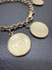 Vintage Lincoln Wheat Penny Charm Bracelet – 1958 Goldtone Curb Chain