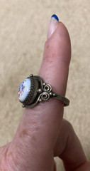 Vintage Soviet Rostov Finift Floral Enamel Ring Russian White Enamel Size 7.5
