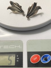 Vtg Pair Sterling Screwback Earrings, Tropical Leaf Design, 5 Grams 1-1/8″x3/4″