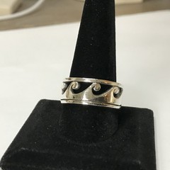 Mens 925 Sterling Silver Vintage Wave Band Ring Size 11.75, 10mm, 8.64grams
