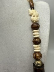 Vintage Tribal Carved Wood Bead Necklace Boho Statement Bib Necklace