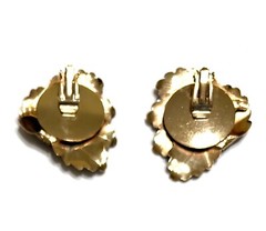 Vintage Clip On Earrings Leaves Clustered Black Gold Tone 2 Inches X 2 Inches