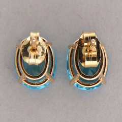Vintage 5.00ct 9 X 7mm Oval London Blue Topaz 14k Yellow Gold Pierced Earrings