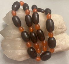 Vintage-Root Beer/Cherry Cola/Amber Orange-Carved Horn-Oval Bead-28 in Necklace